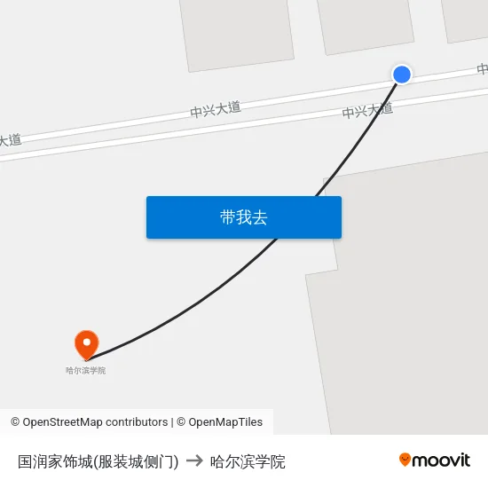 国润家饰城(服装城侧门) to 哈尔滨学院 map