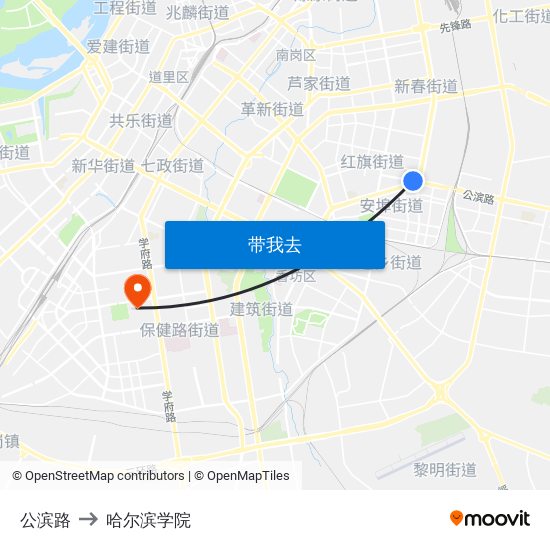 公滨路 to 哈尔滨学院 map