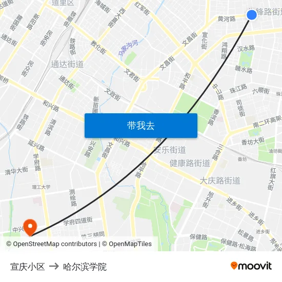 宣庆小区 to 哈尔滨学院 map