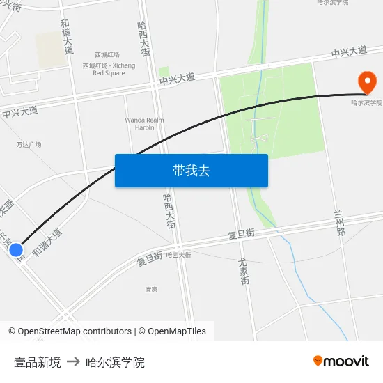 壹品新境 to 哈尔滨学院 map