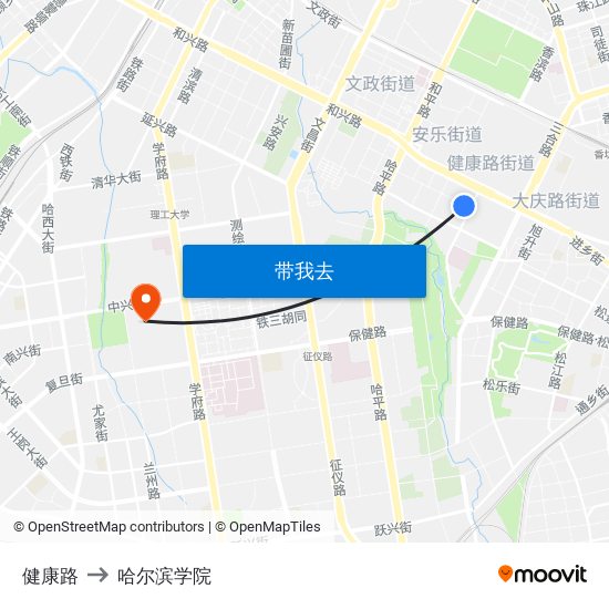 健康路 to 哈尔滨学院 map