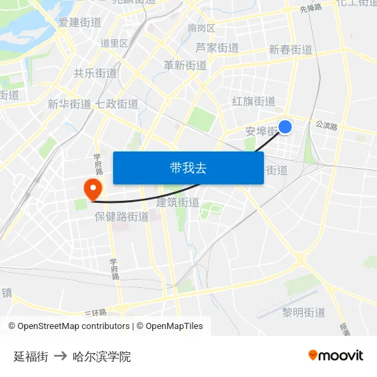 延福街 to 哈尔滨学院 map