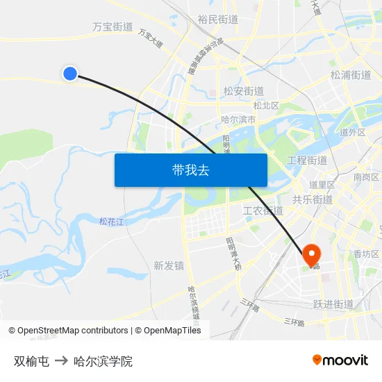 双榆屯 to 哈尔滨学院 map