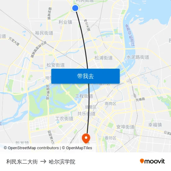 利民东二大街 to 哈尔滨学院 map