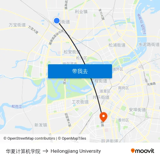 华夏计算机学院 to Heilongjiang University map