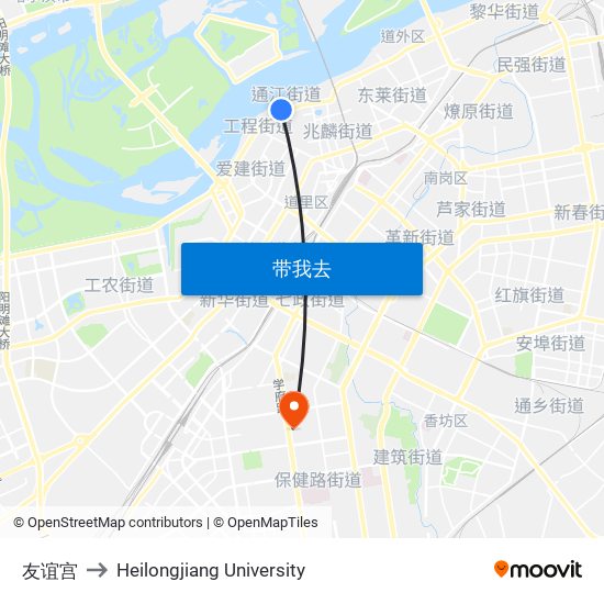 友谊宫 to Heilongjiang University map