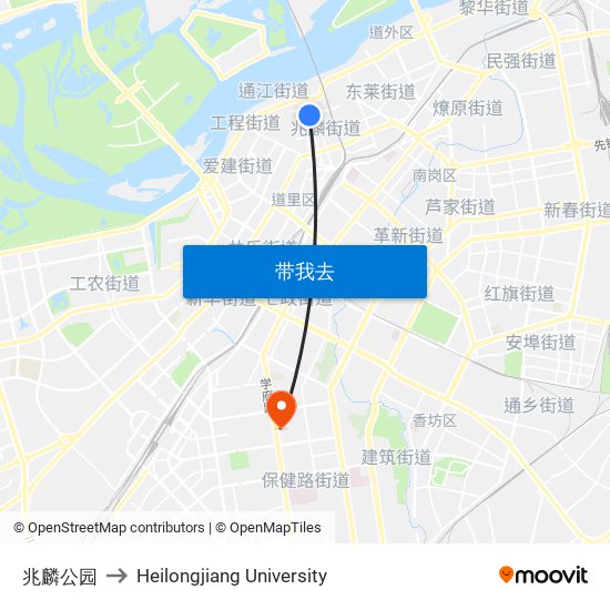 兆麟公园 to Heilongjiang University map