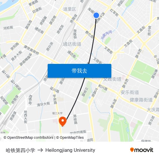 哈铁第四小学 to Heilongjiang University map