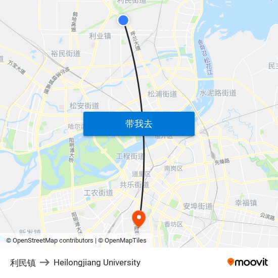 利民镇 to Heilongjiang University map