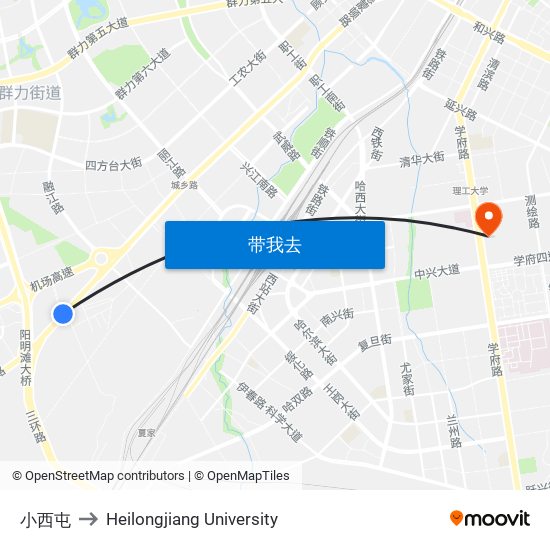 小西屯 to Heilongjiang University map