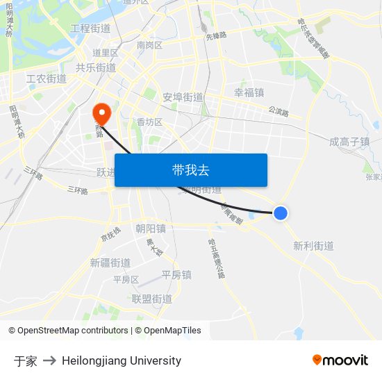 于家 to Heilongjiang University map