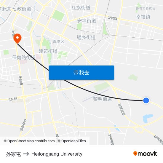 孙家屯 to Heilongjiang University map