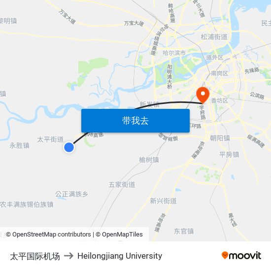 太平国际机场 to Heilongjiang University map