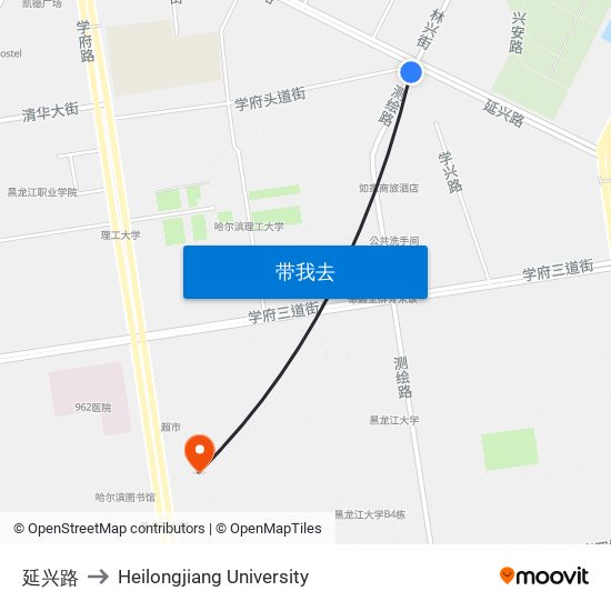 延兴路 to Heilongjiang University map