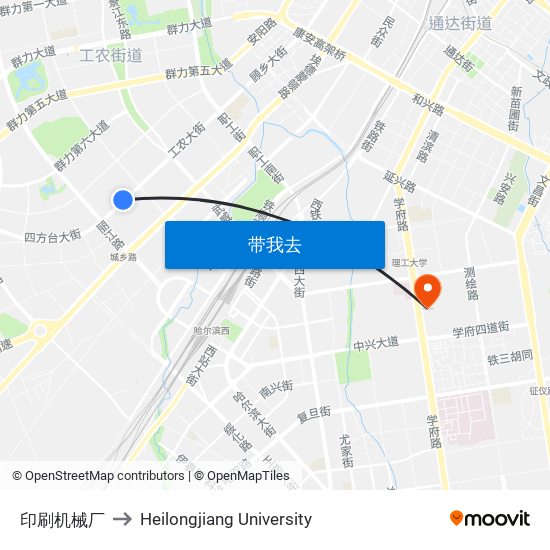 印刷机械厂 to Heilongjiang University map