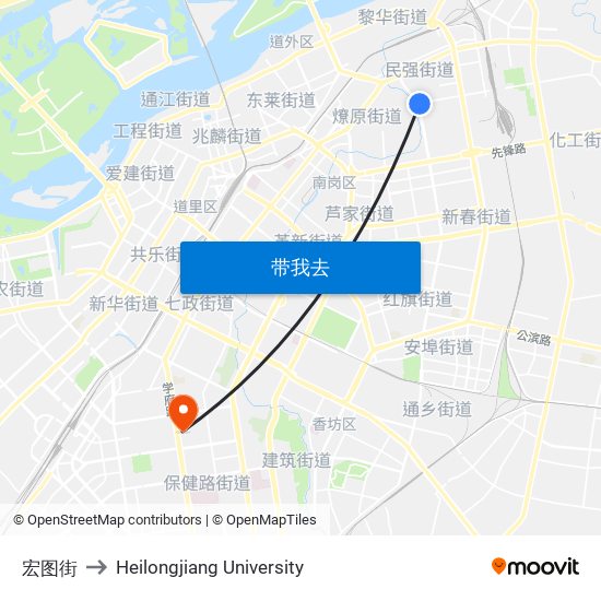 宏图街 to Heilongjiang University map