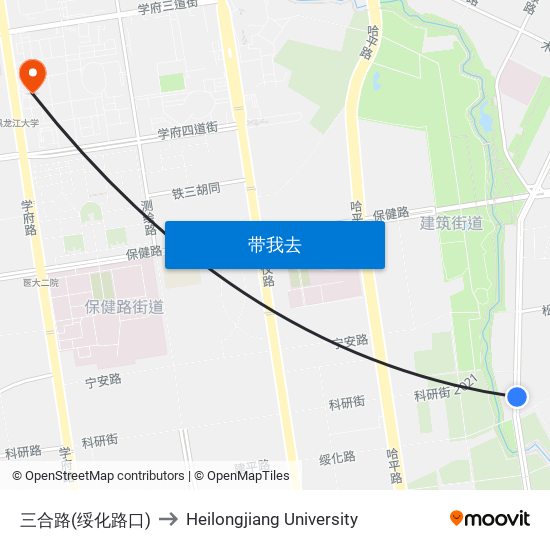 三合路(绥化路口) to Heilongjiang University map