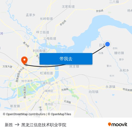 新胜 to 黑龙江信息技术职业学院 map