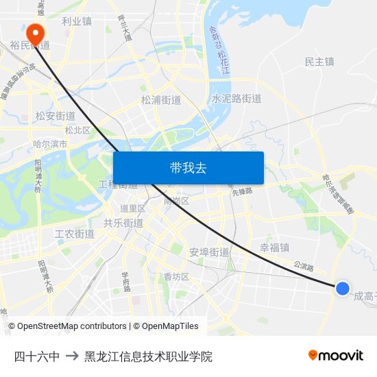 四十六中 to 黑龙江信息技术职业学院 map