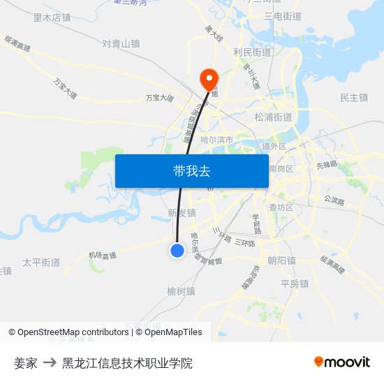 姜家 to 黑龙江信息技术职业学院 map