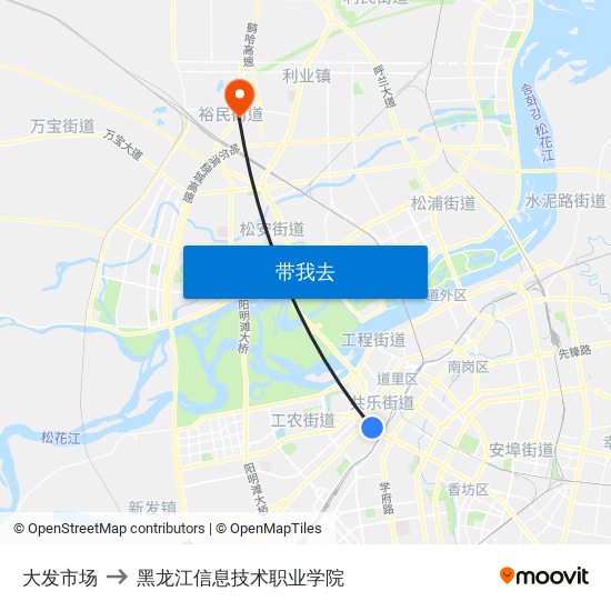 大发市场 to 黑龙江信息技术职业学院 map