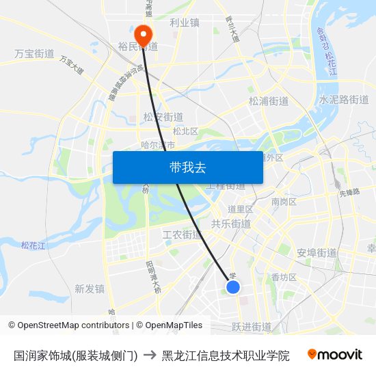 国润家饰城(服装城侧门) to 黑龙江信息技术职业学院 map