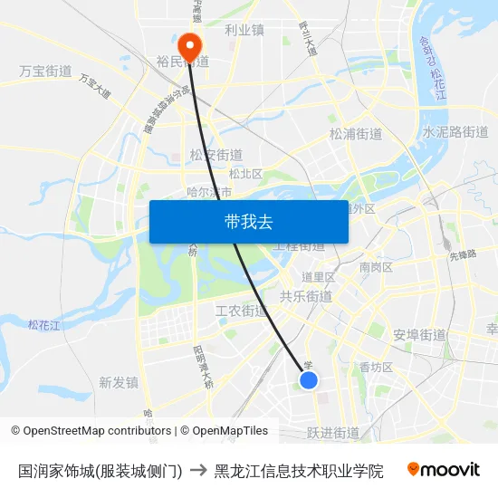 国润家饰城(服装城侧门) to 黑龙江信息技术职业学院 map