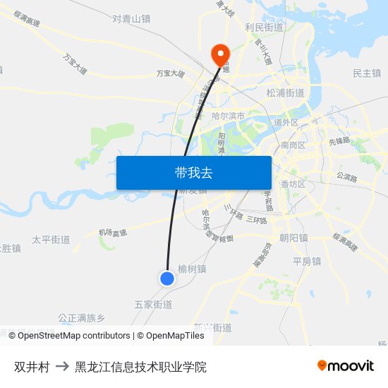 双井村 to 黑龙江信息技术职业学院 map