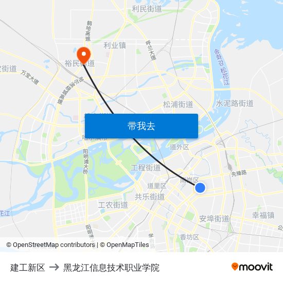 建工新区 to 黑龙江信息技术职业学院 map