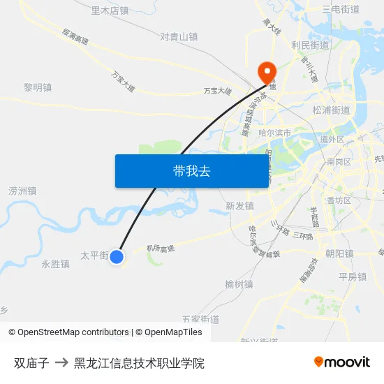 双庙子 to 黑龙江信息技术职业学院 map
