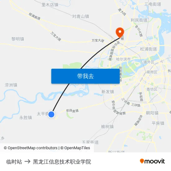 临时站 to 黑龙江信息技术职业学院 map
