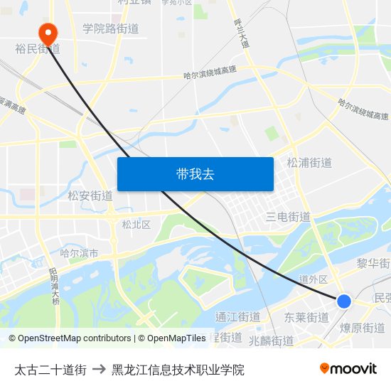 太古二十道街 to 黑龙江信息技术职业学院 map