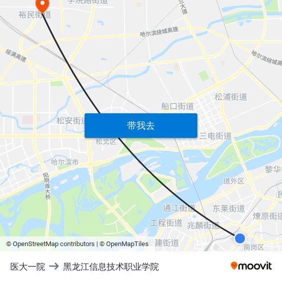 医大一院 to 黑龙江信息技术职业学院 map