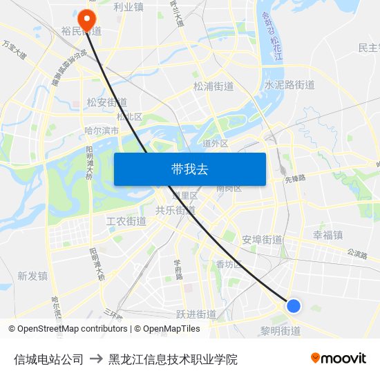 信城电站公司 to 黑龙江信息技术职业学院 map