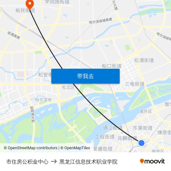 市住房公积金中心 to 黑龙江信息技术职业学院 map