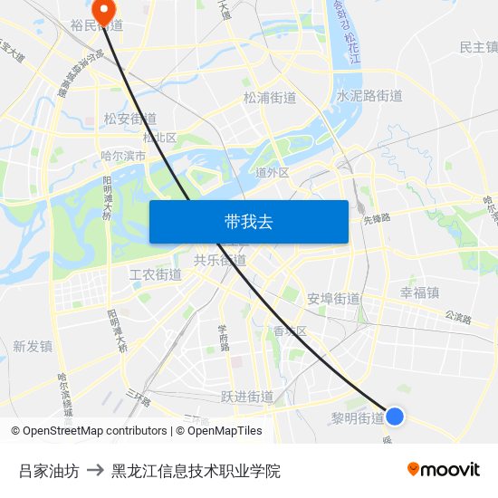 吕家油坊 to 黑龙江信息技术职业学院 map