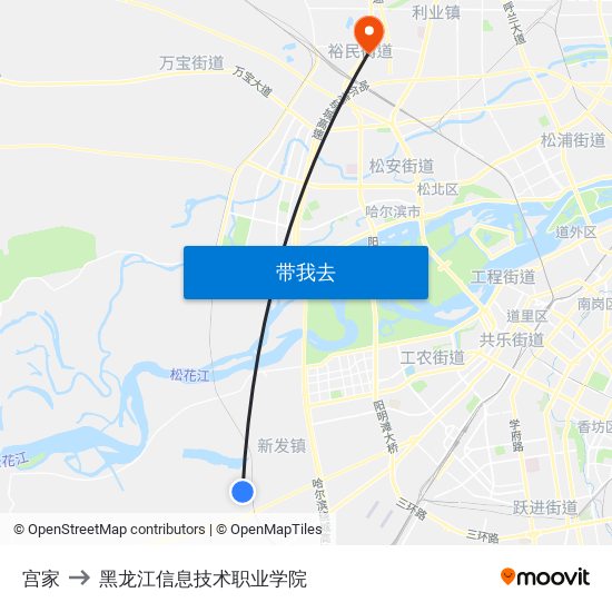 宫家 to 黑龙江信息技术职业学院 map