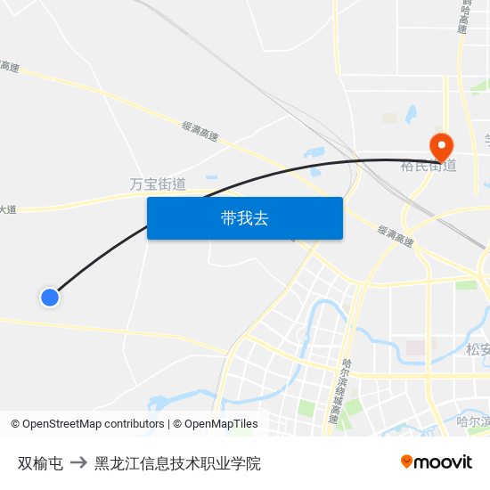 双榆屯 to 黑龙江信息技术职业学院 map