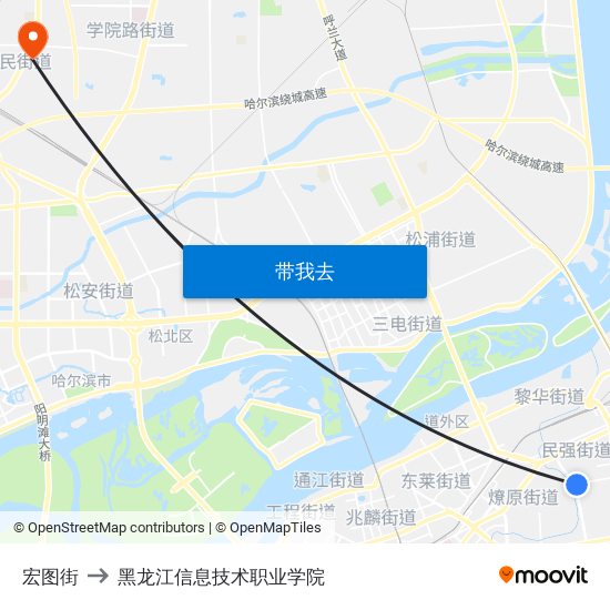 宏图街 to 黑龙江信息技术职业学院 map