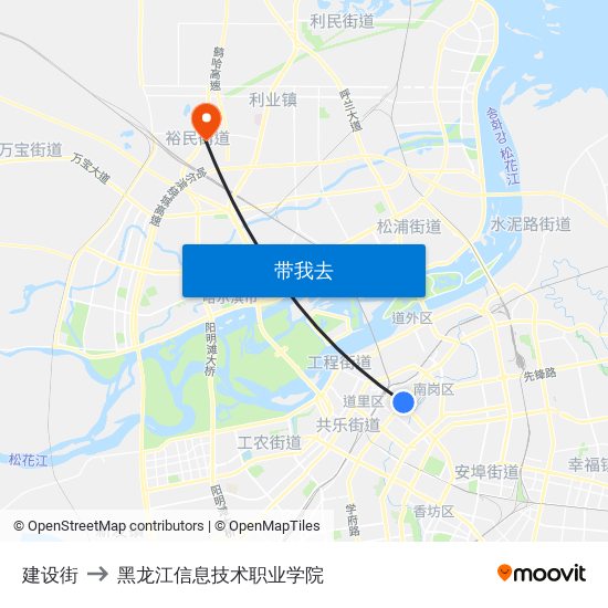 建设街 to 黑龙江信息技术职业学院 map