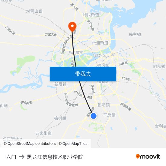 六门 to 黑龙江信息技术职业学院 map