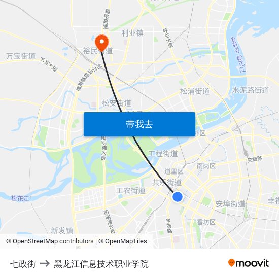 七政街 to 黑龙江信息技术职业学院 map