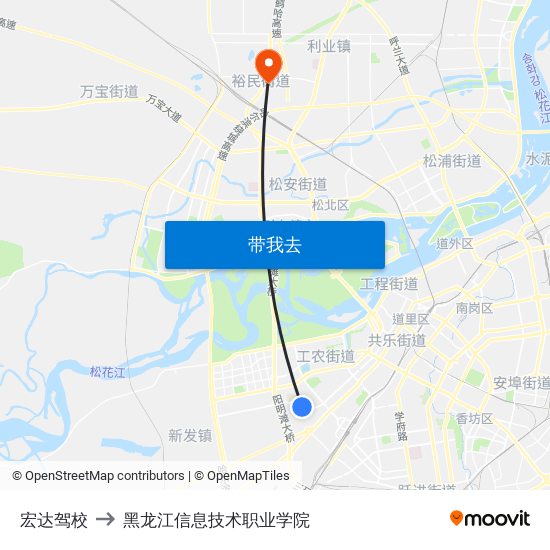 宏达驾校 to 黑龙江信息技术职业学院 map