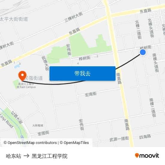 哈东站 to 黑龙江工程学院 map