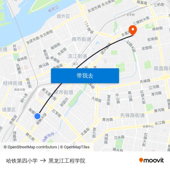 哈铁第四小学 to 黑龙江工程学院 map