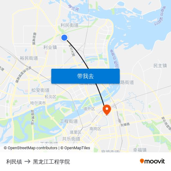 利民镇 to 黑龙江工程学院 map