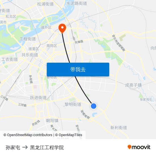 孙家屯 to 黑龙江工程学院 map