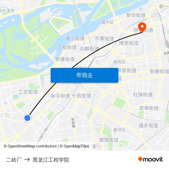 二砖厂 to 黑龙江工程学院 map