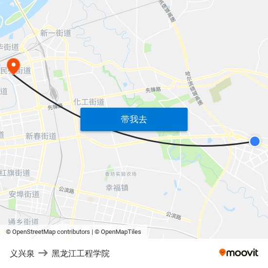 义兴泉 to 黑龙江工程学院 map