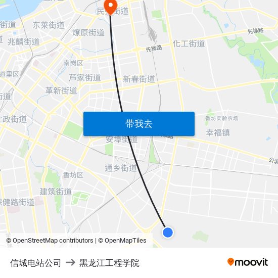 信城电站公司 to 黑龙江工程学院 map